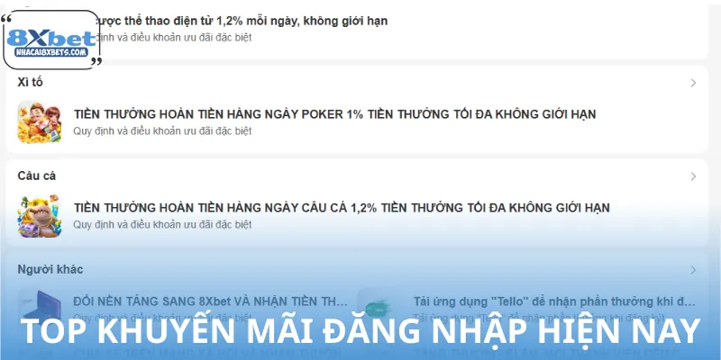 Danh sách khuyến mãi đăng nhập hiện có